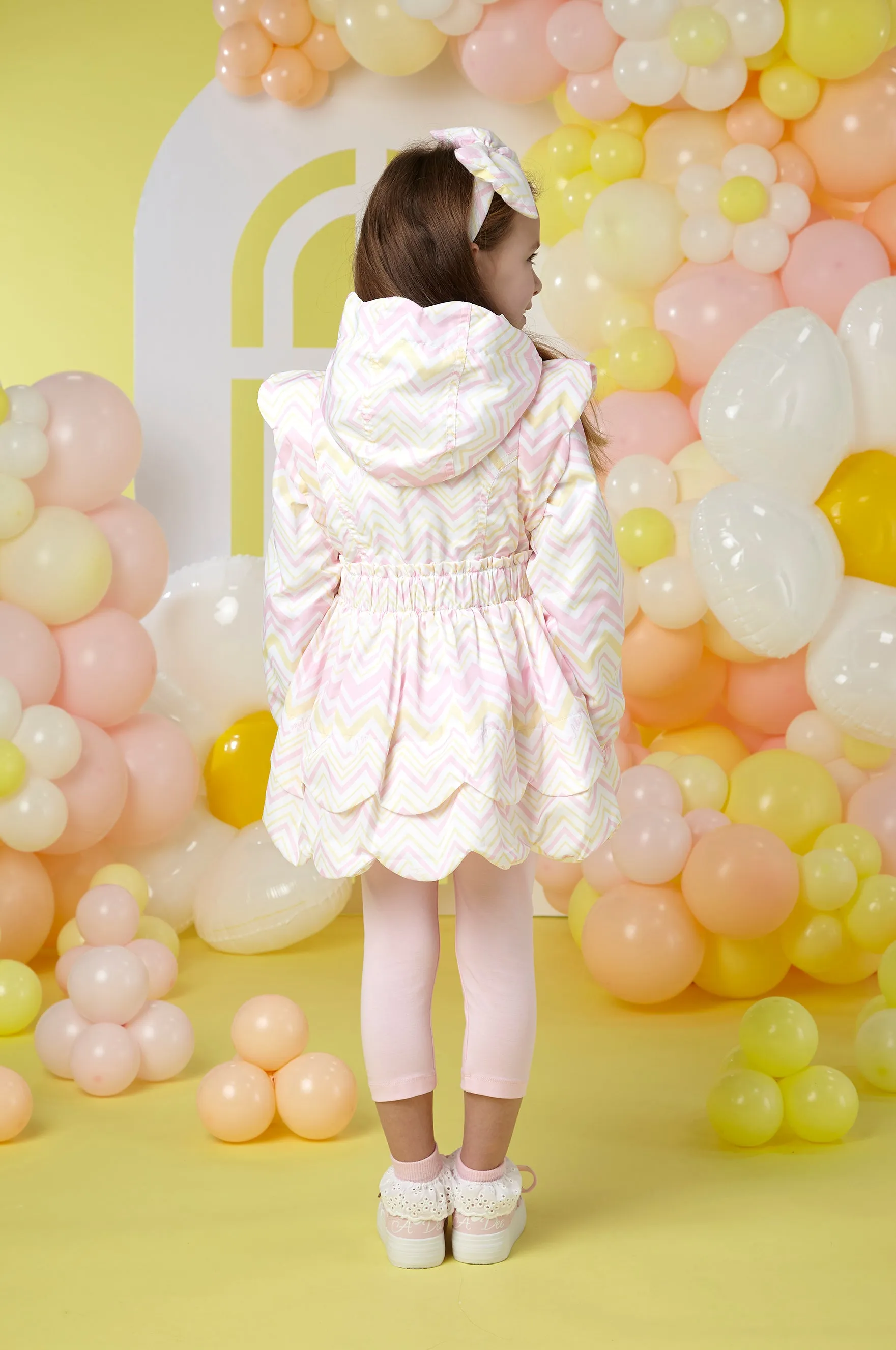 A'Dee - White coat with pink and yellow chevron print, Leila