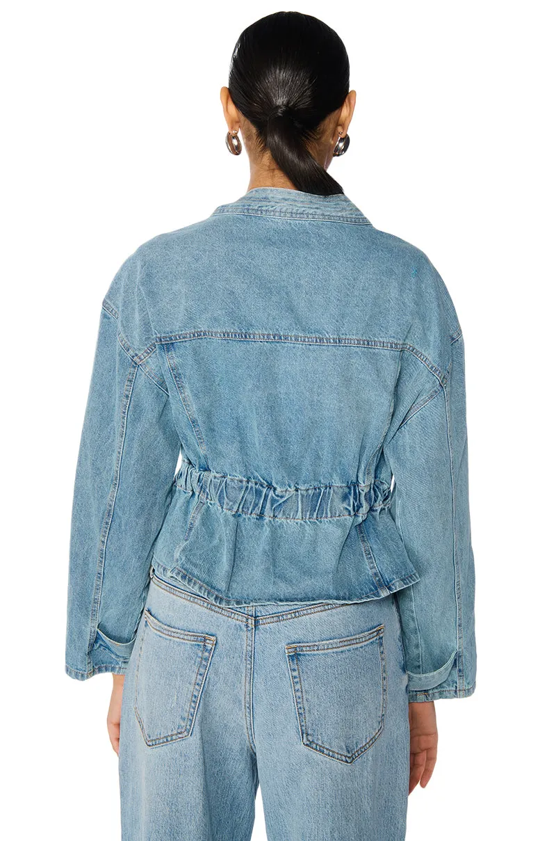 ALL THE RAGE STUDDED DENIM CINCHED JACKET