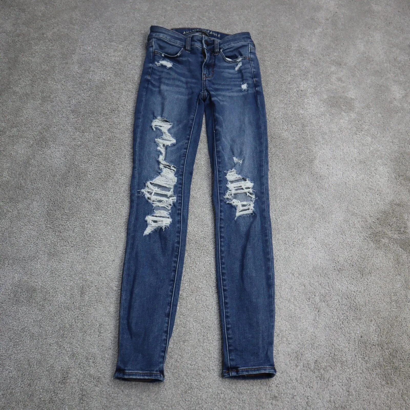 American Eagle Womens Jeans Skinny Leg Distressed Low Rise Cotton Blue Size 00