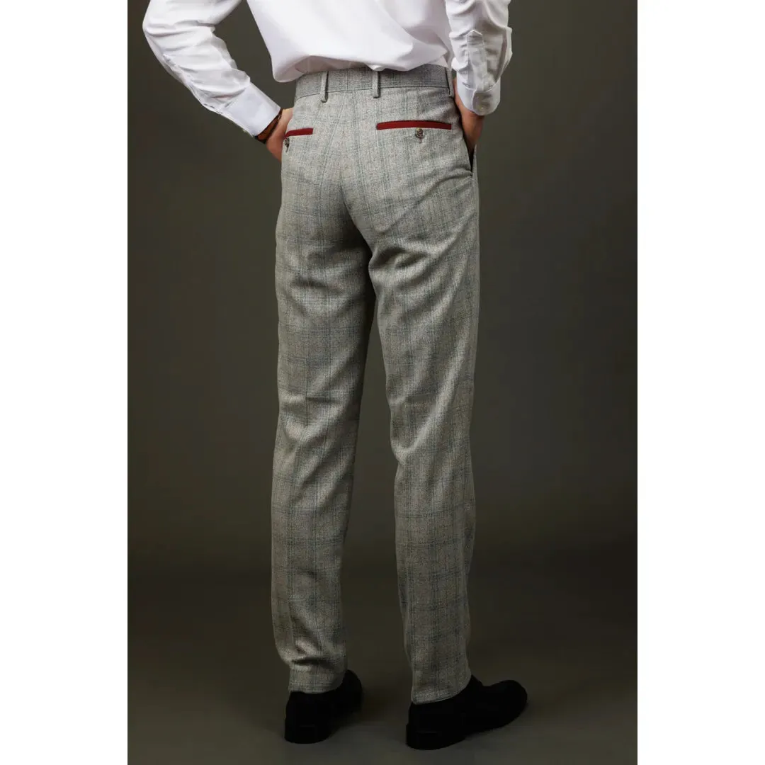 Andrew - Men's Grey Checked Trousers