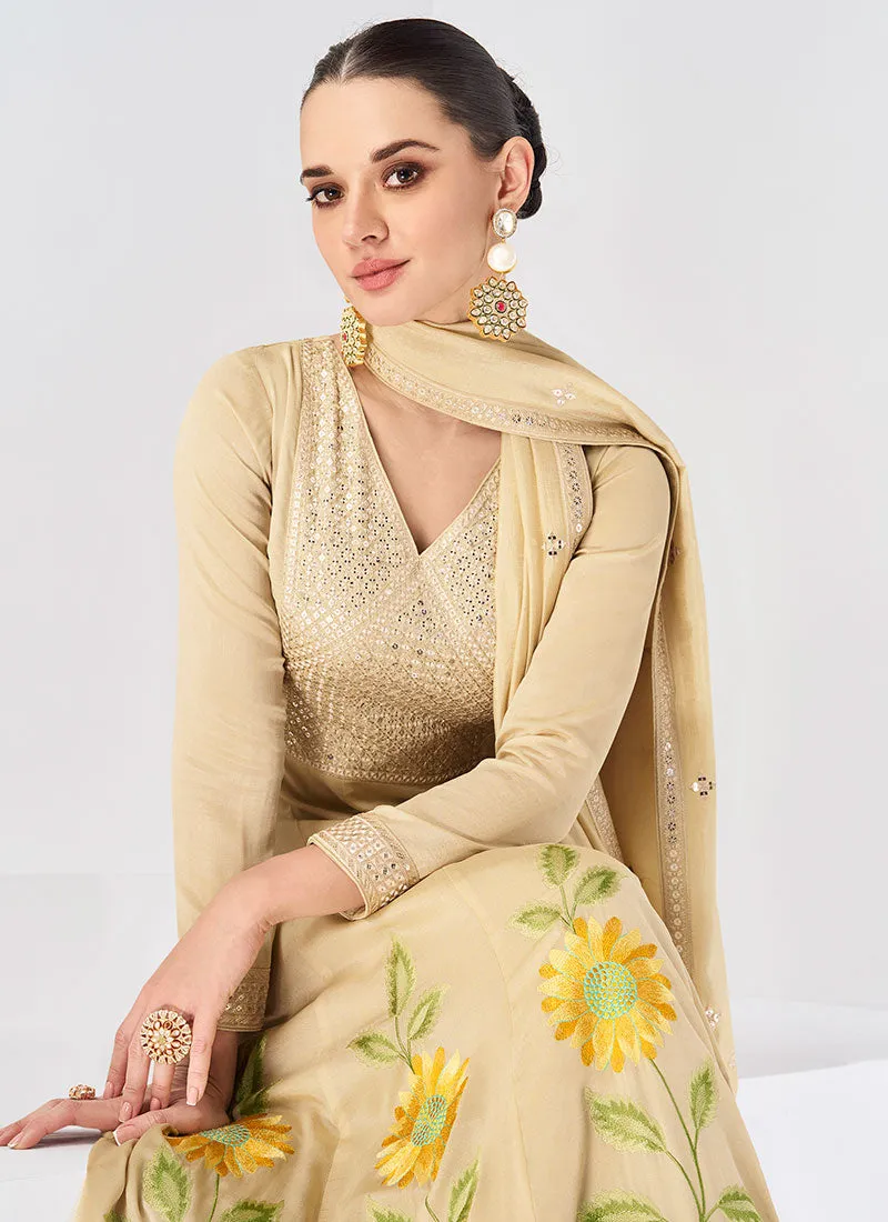 Beige Sequence Embroidery Traditional Anarkali Gown