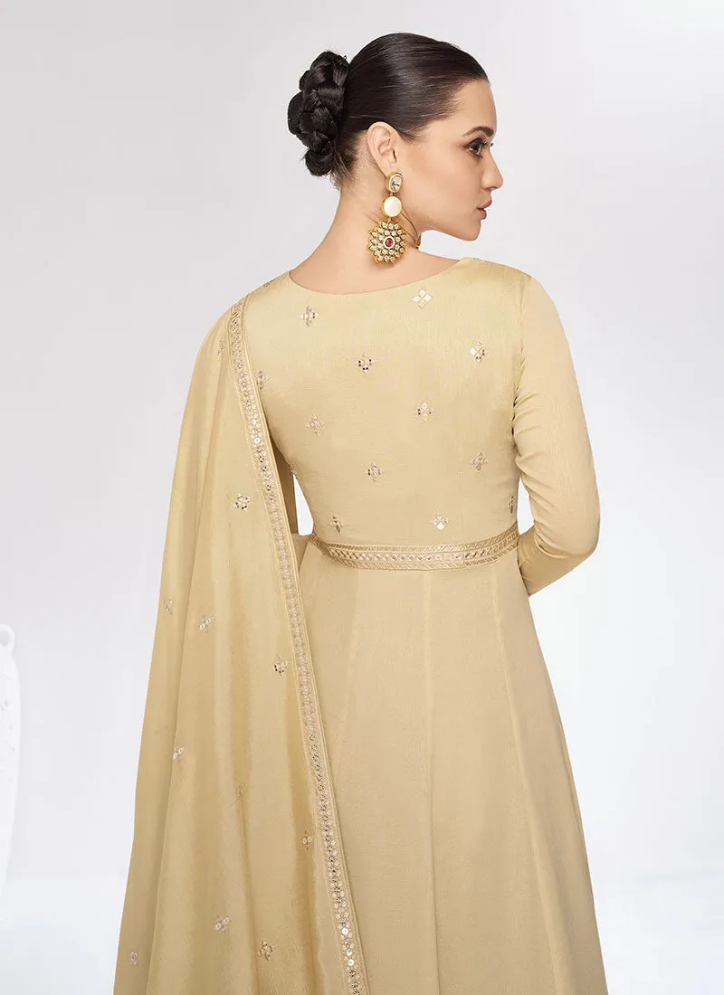 Beige Sequence Embroidery Traditional Anarkali Gown