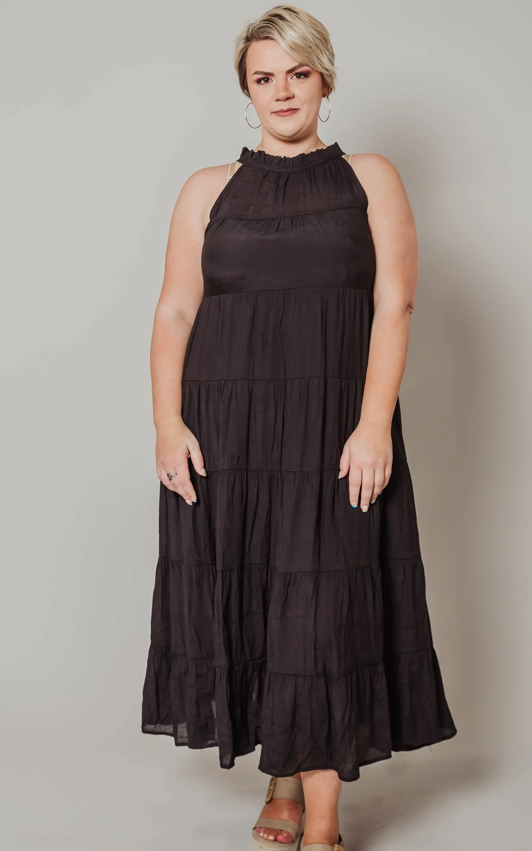 Black Halter Tiered Maxi Dress - Final Sale