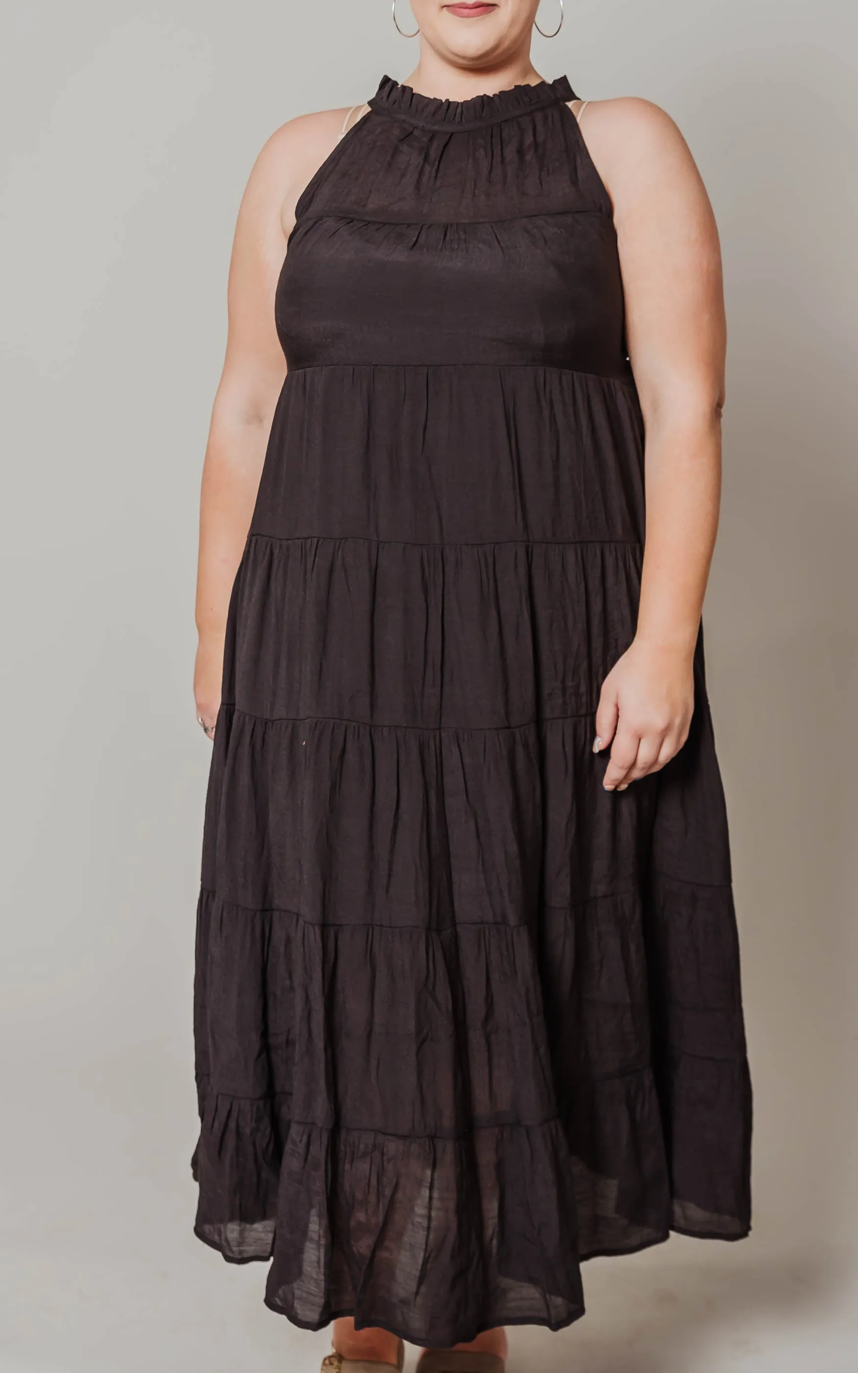 Black Halter Tiered Maxi Dress - Final Sale