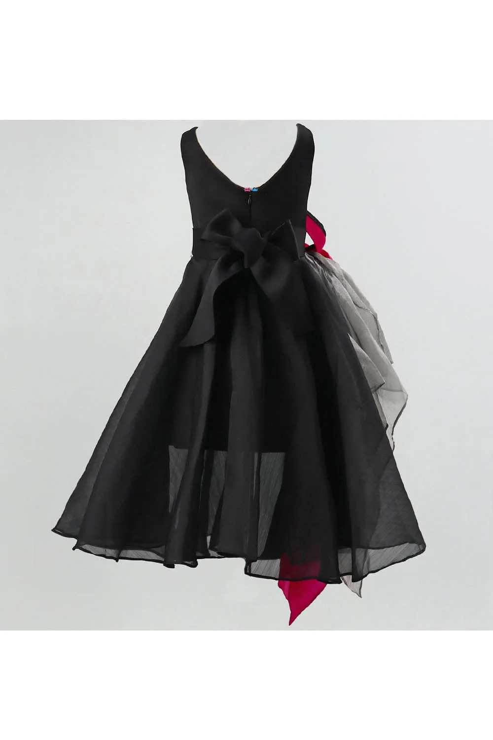 Black organza drape flower flared gown