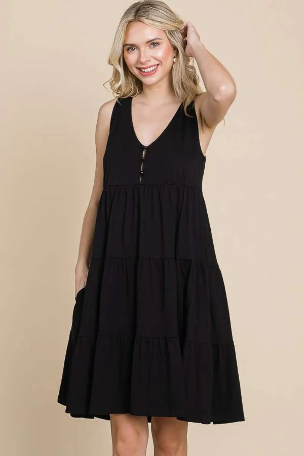 Black Racerback Tiered Tank Dress