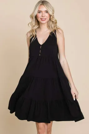 Black Racerback Tiered Tank Dress