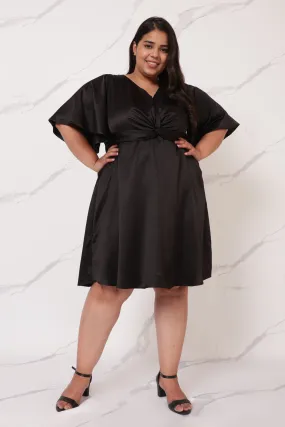 Black Satin Midi Knot Dress