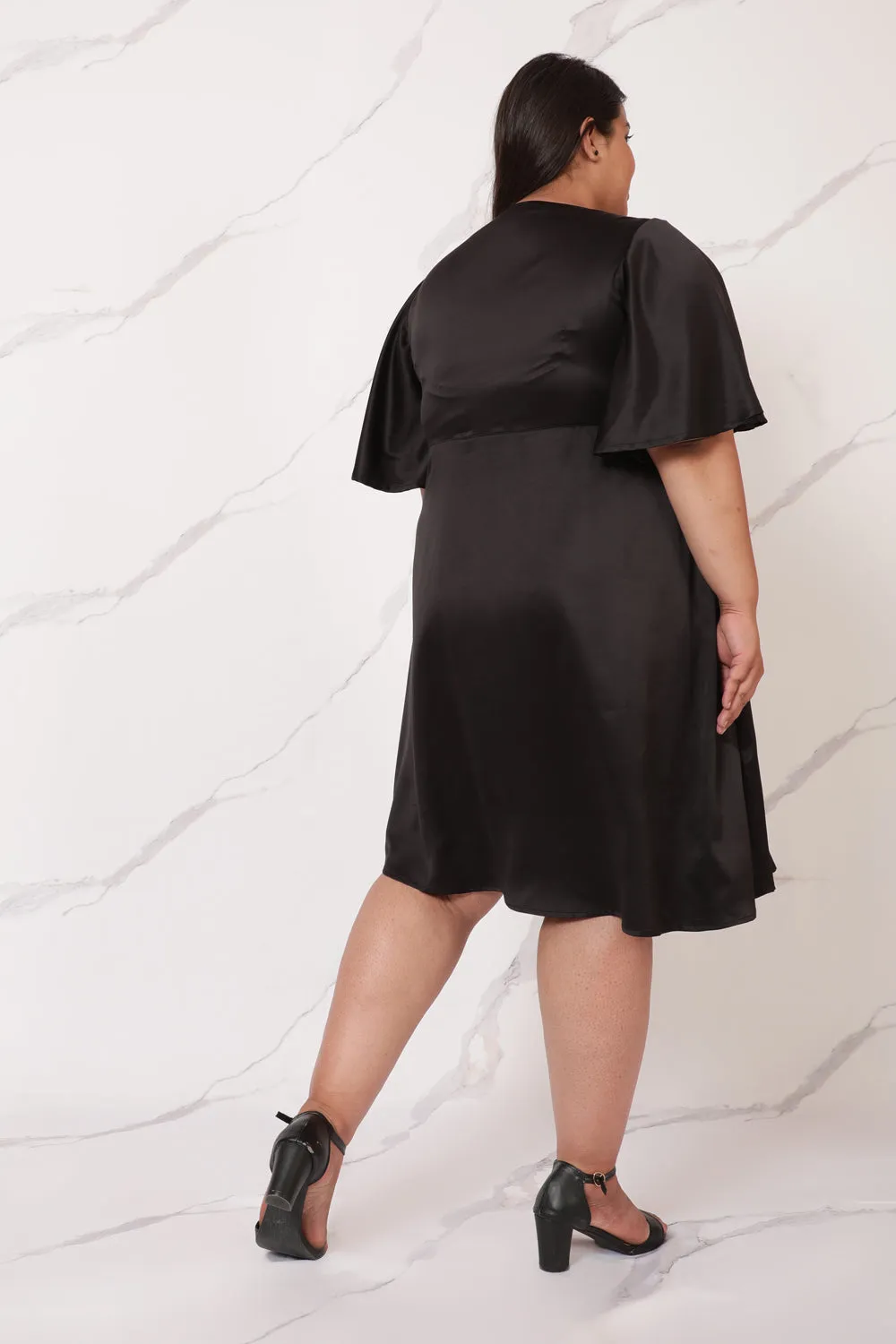 Black Satin Midi Knot Dress