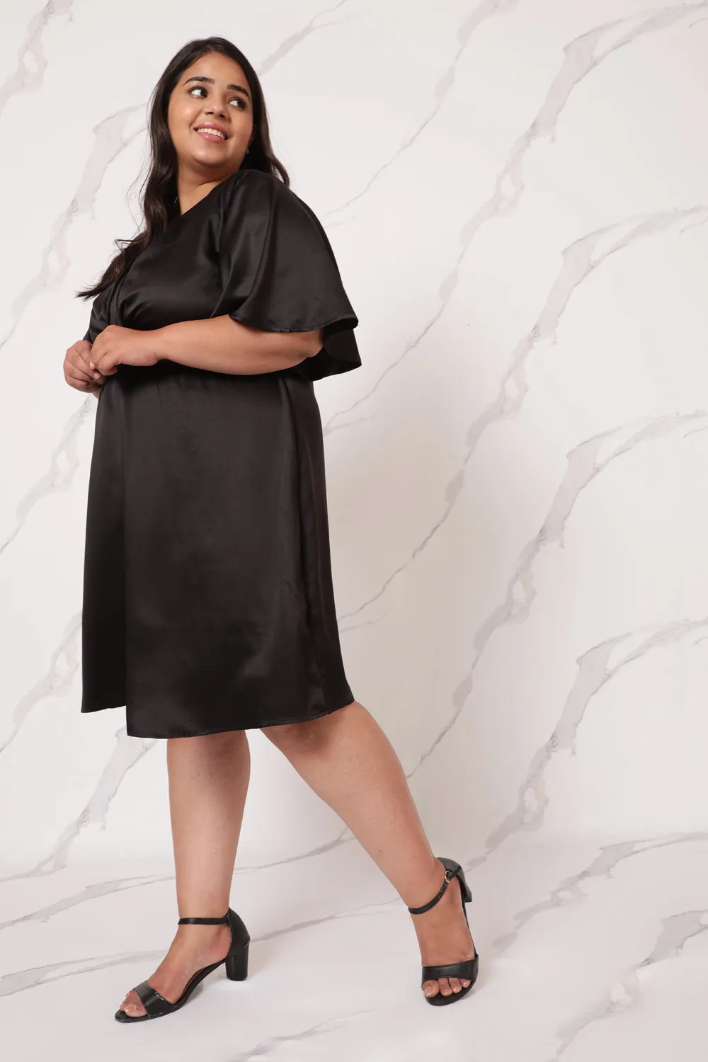 Black Satin Midi Knot Dress