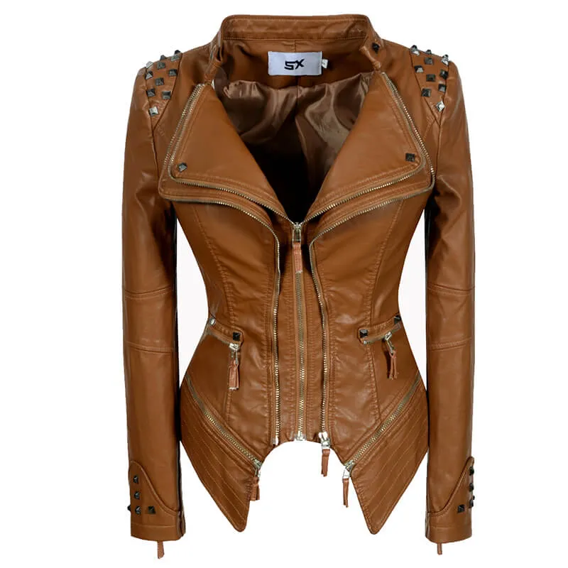 Black Slim Fit Studded Leather Moto Jacket