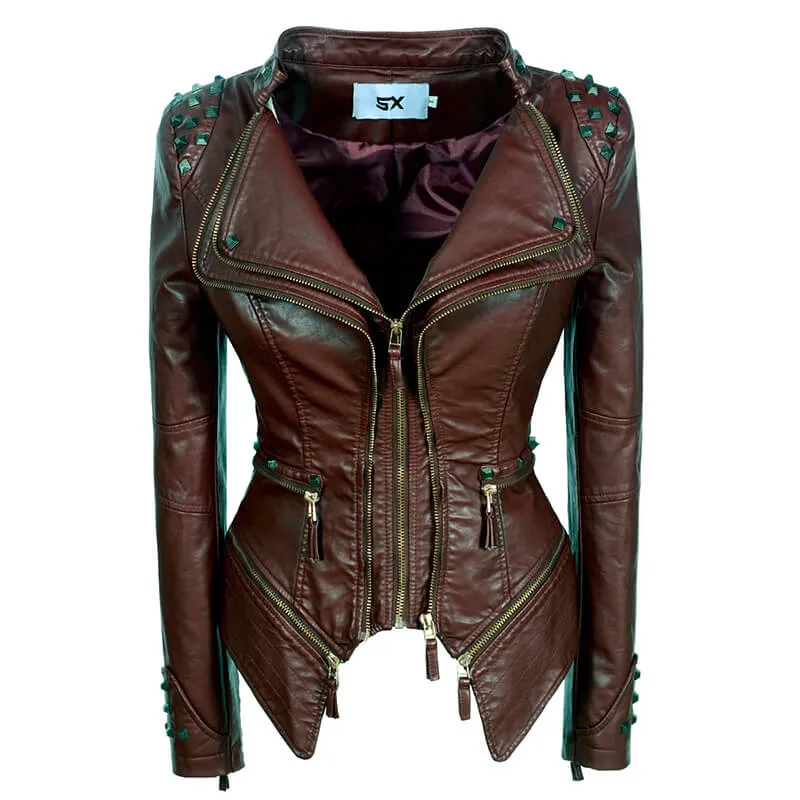 Black Slim Fit Studded Leather Moto Jacket