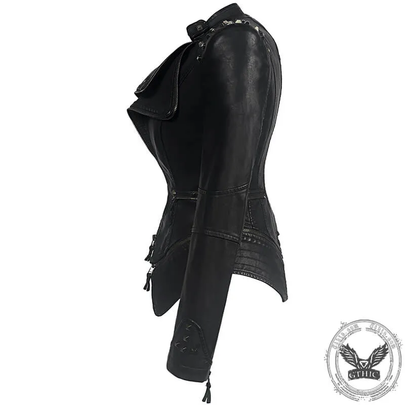 Black Slim Fit Studded Leather Moto Jacket