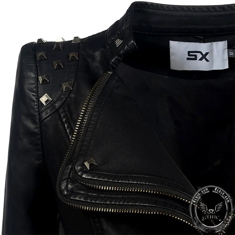 Black Slim Fit Studded Leather Moto Jacket