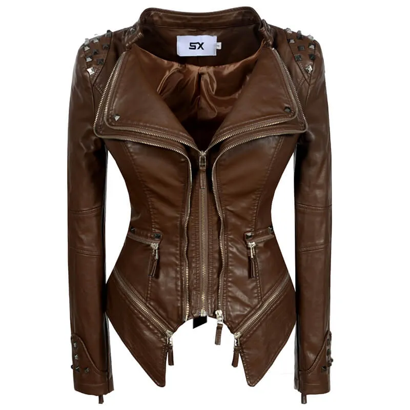 Black Slim Fit Studded Leather Moto Jacket