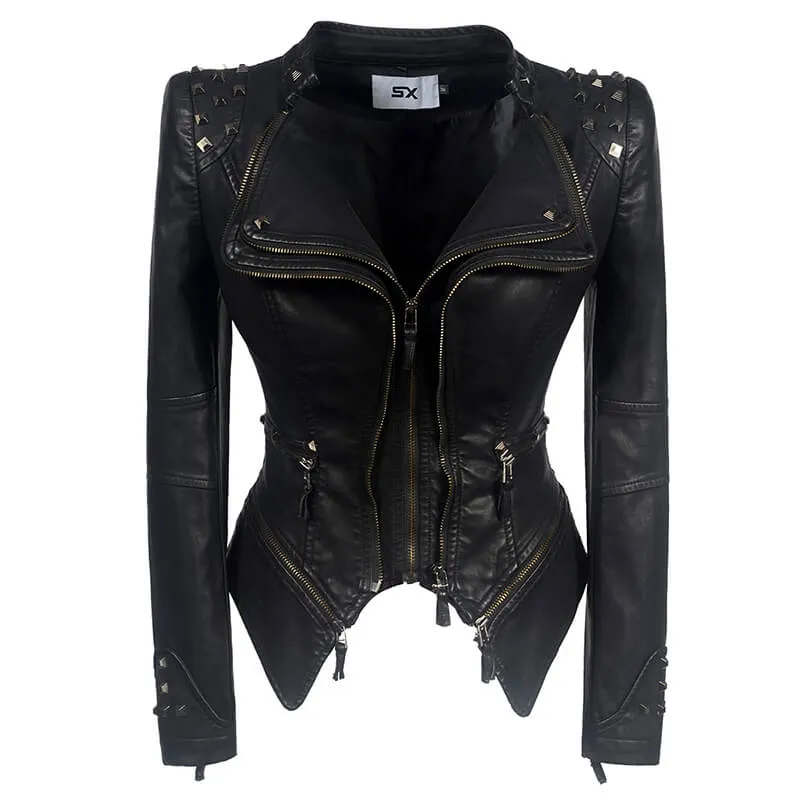 Black Slim Fit Studded Leather Moto Jacket