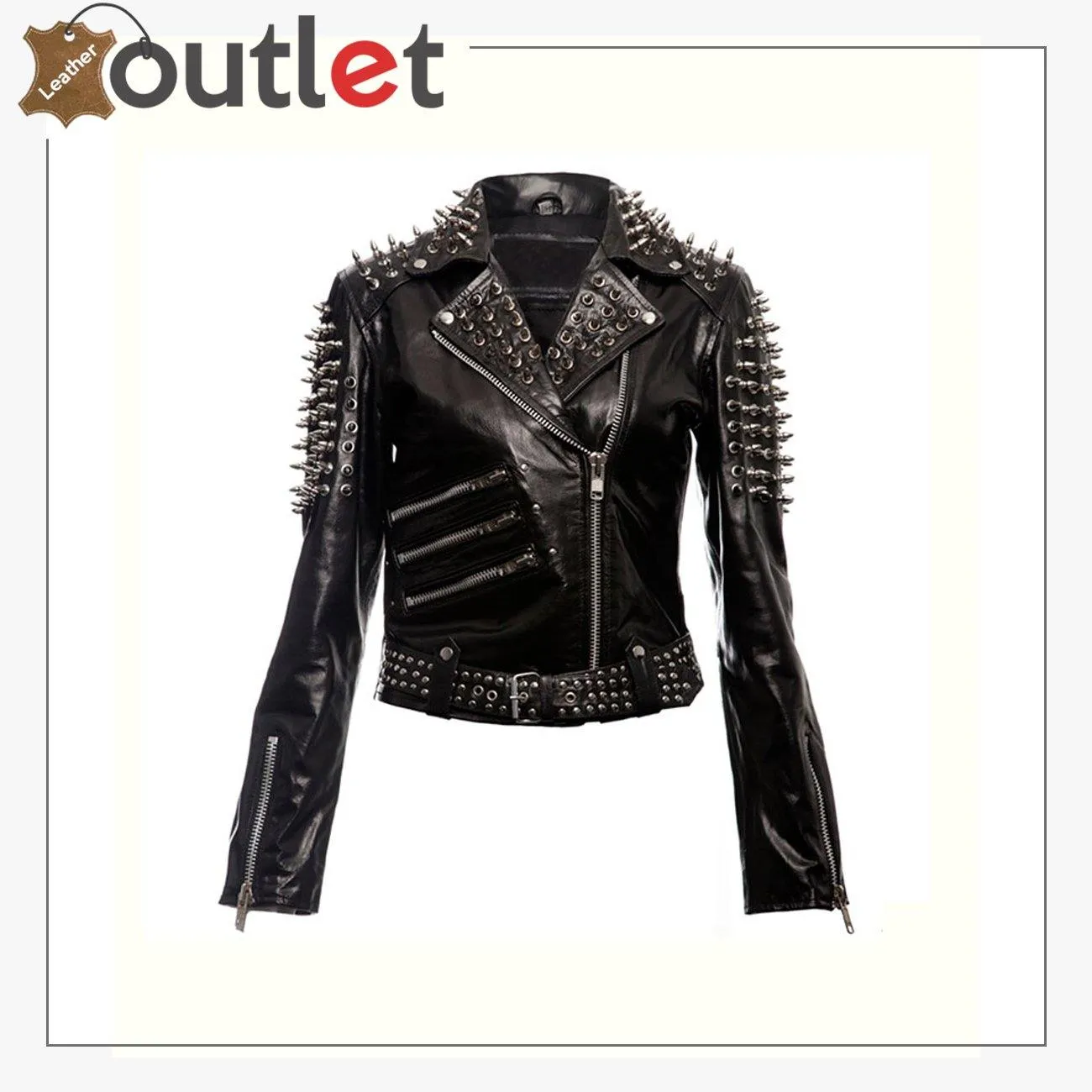 Black Spikes Studded Punk Leather Jacket