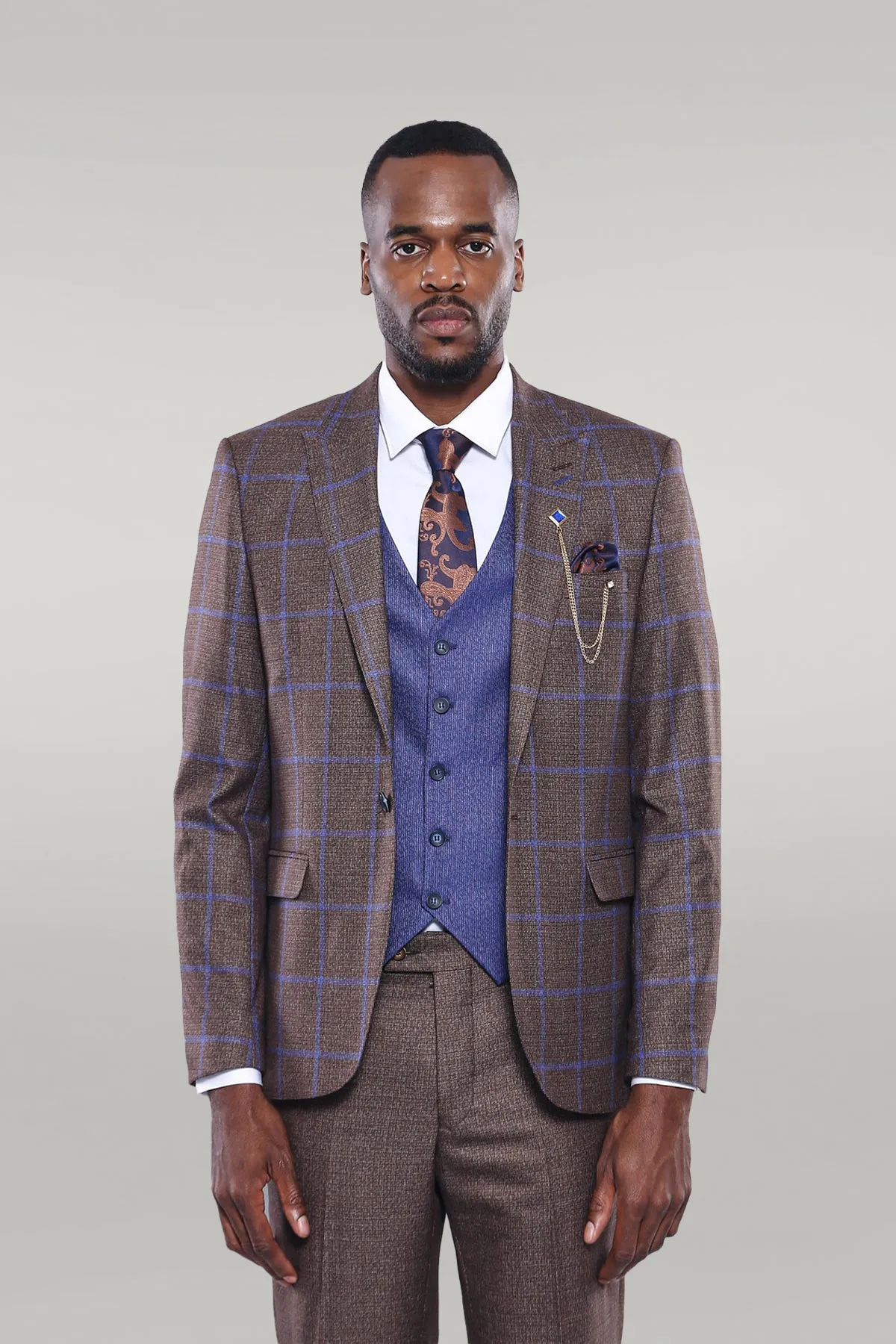 Brown Blue Checked Suit | Wessi