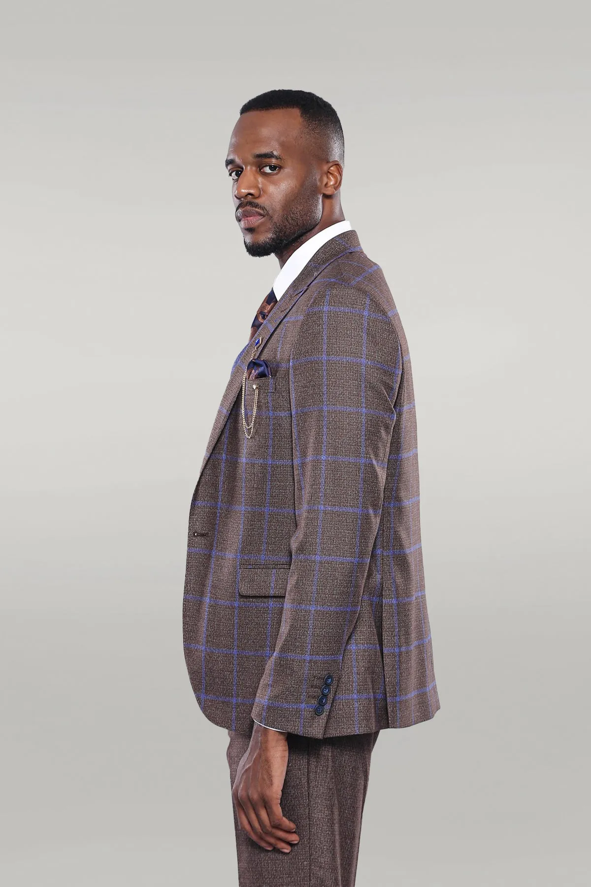 Brown Blue Checked Suit | Wessi