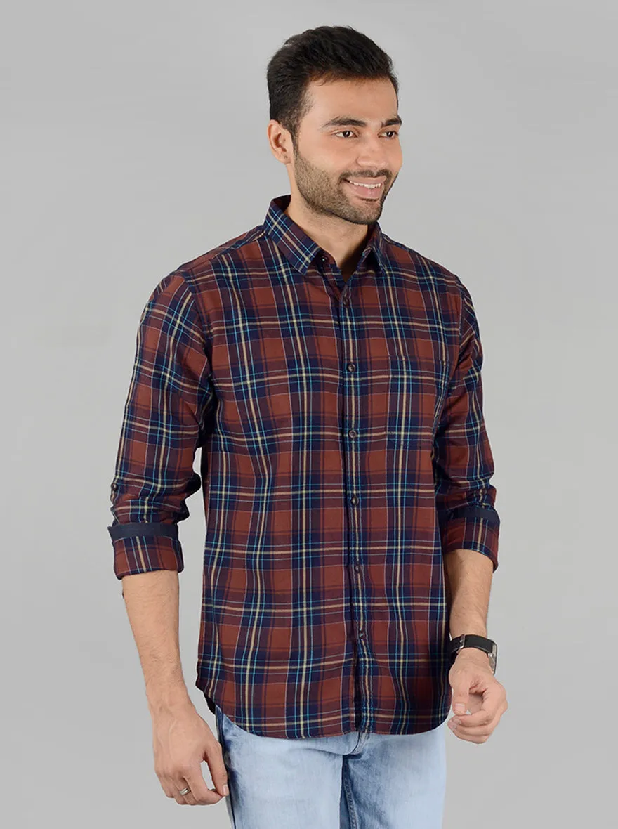 Brown Checked Slim Fit Casual Shirt | Greenfibre