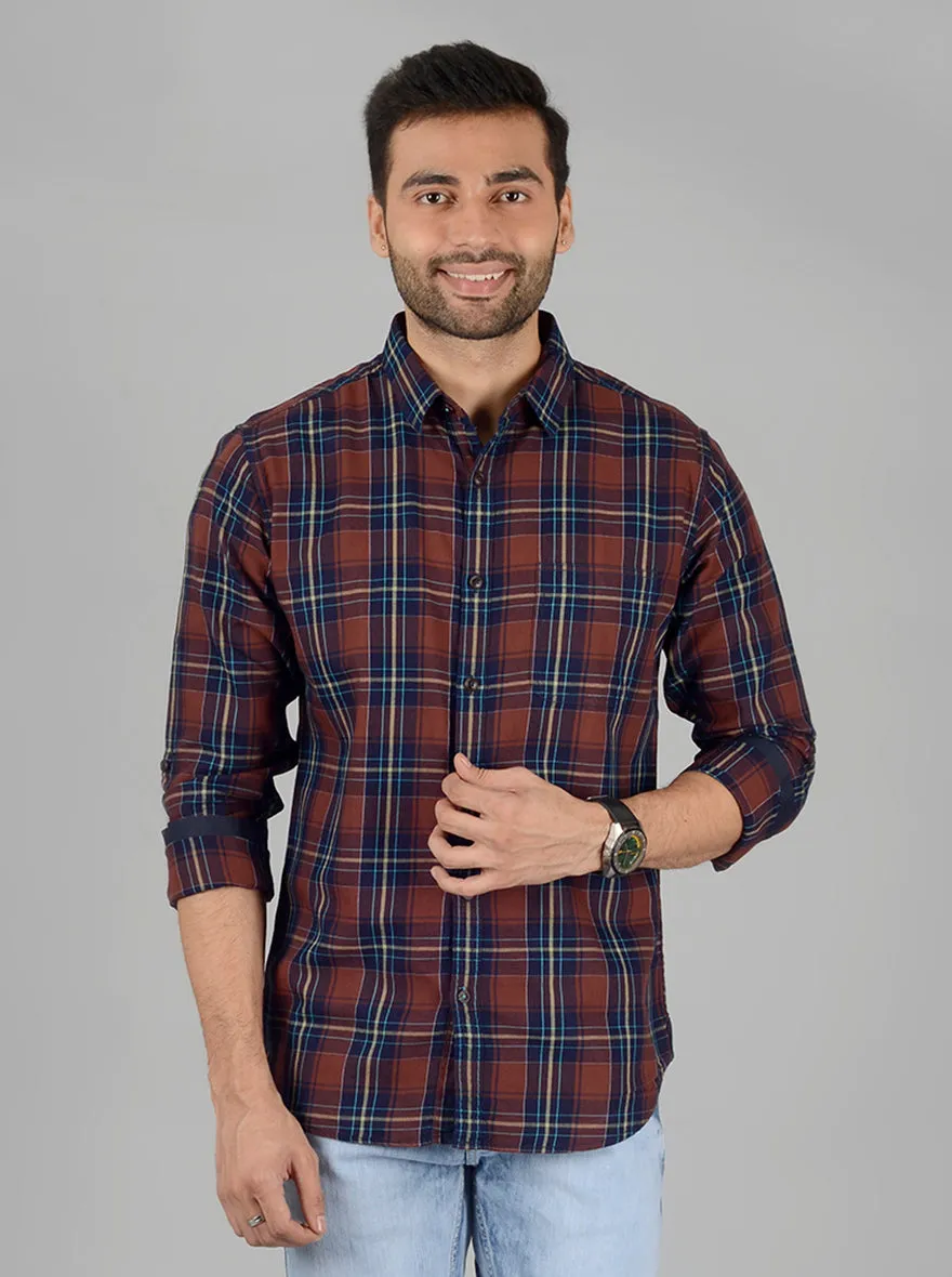 Brown Checked Slim Fit Casual Shirt | Greenfibre