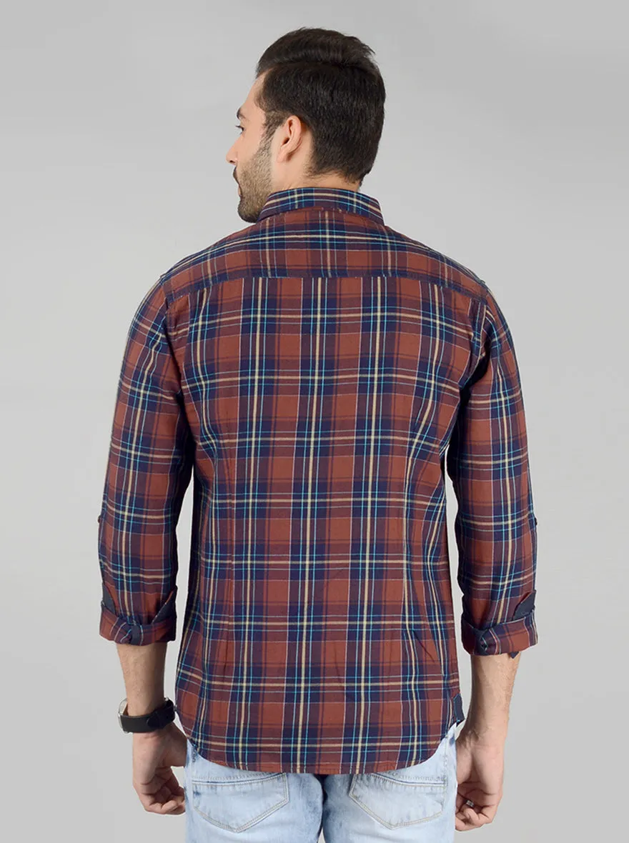 Brown Checked Slim Fit Casual Shirt | Greenfibre