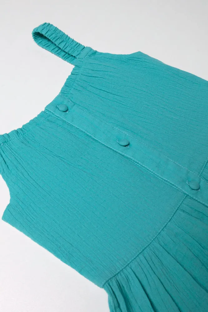 Button Down Tiered Dress Teal