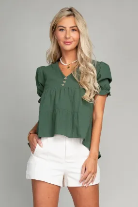 Button Front Puff Sleeve Blouse  *Online Only*