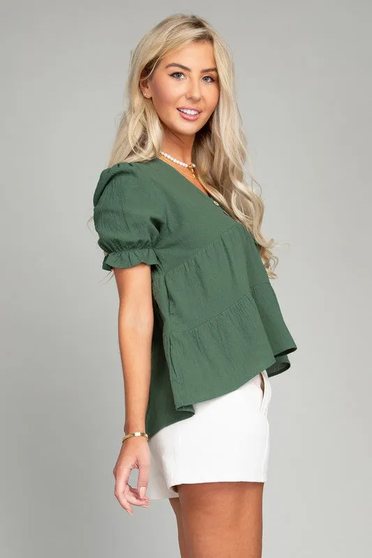 Button Front Puff Sleeve Blouse  *Online Only*