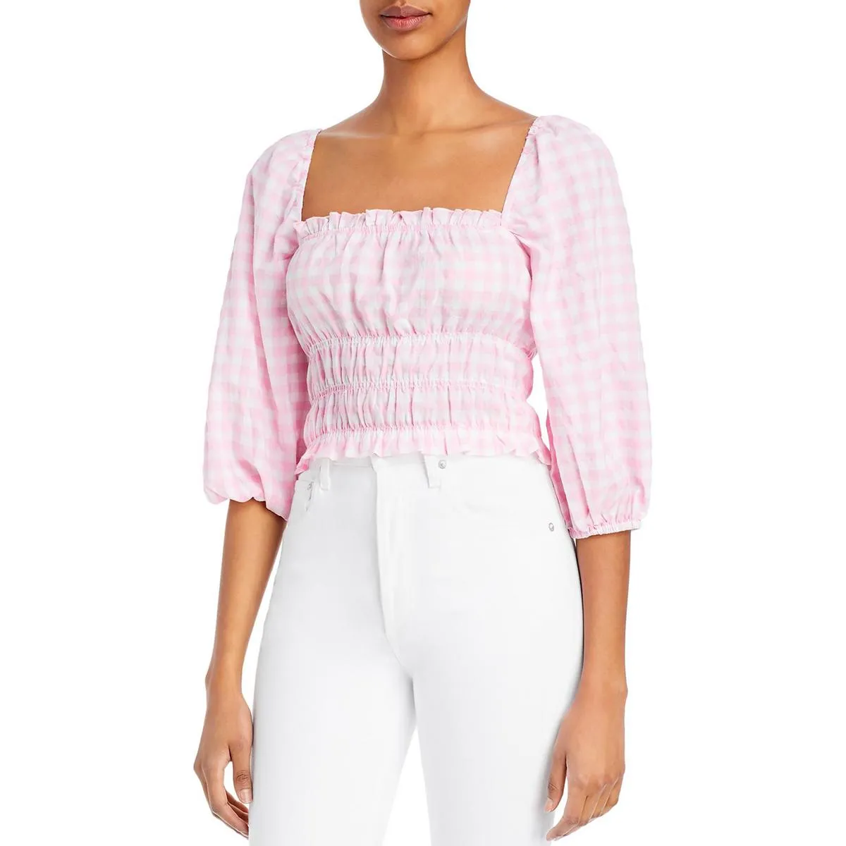 Charlie Holiday Womens Boheme Off The Shoulder Checkered Peasant Top