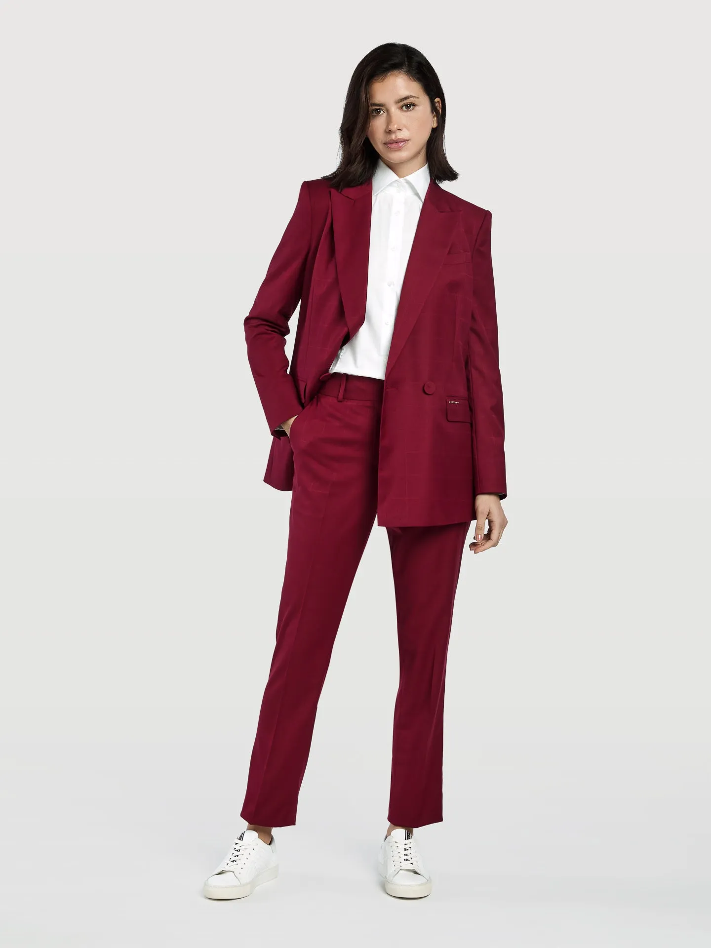 Checked Jacquard Slim Fit Suit Trousers