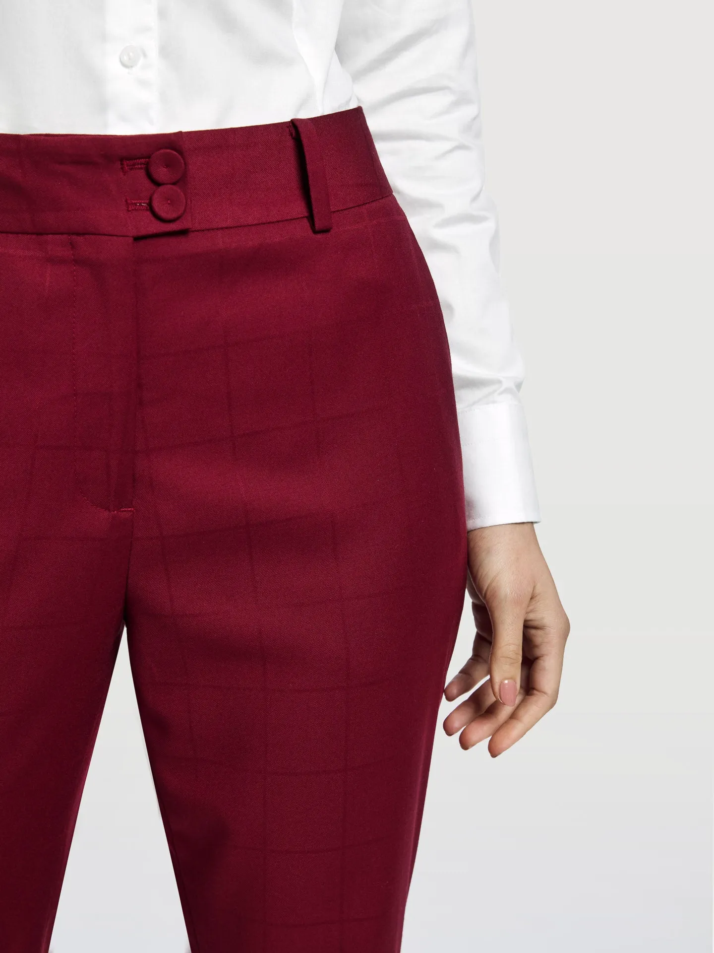 Checked Jacquard Slim Fit Suit Trousers