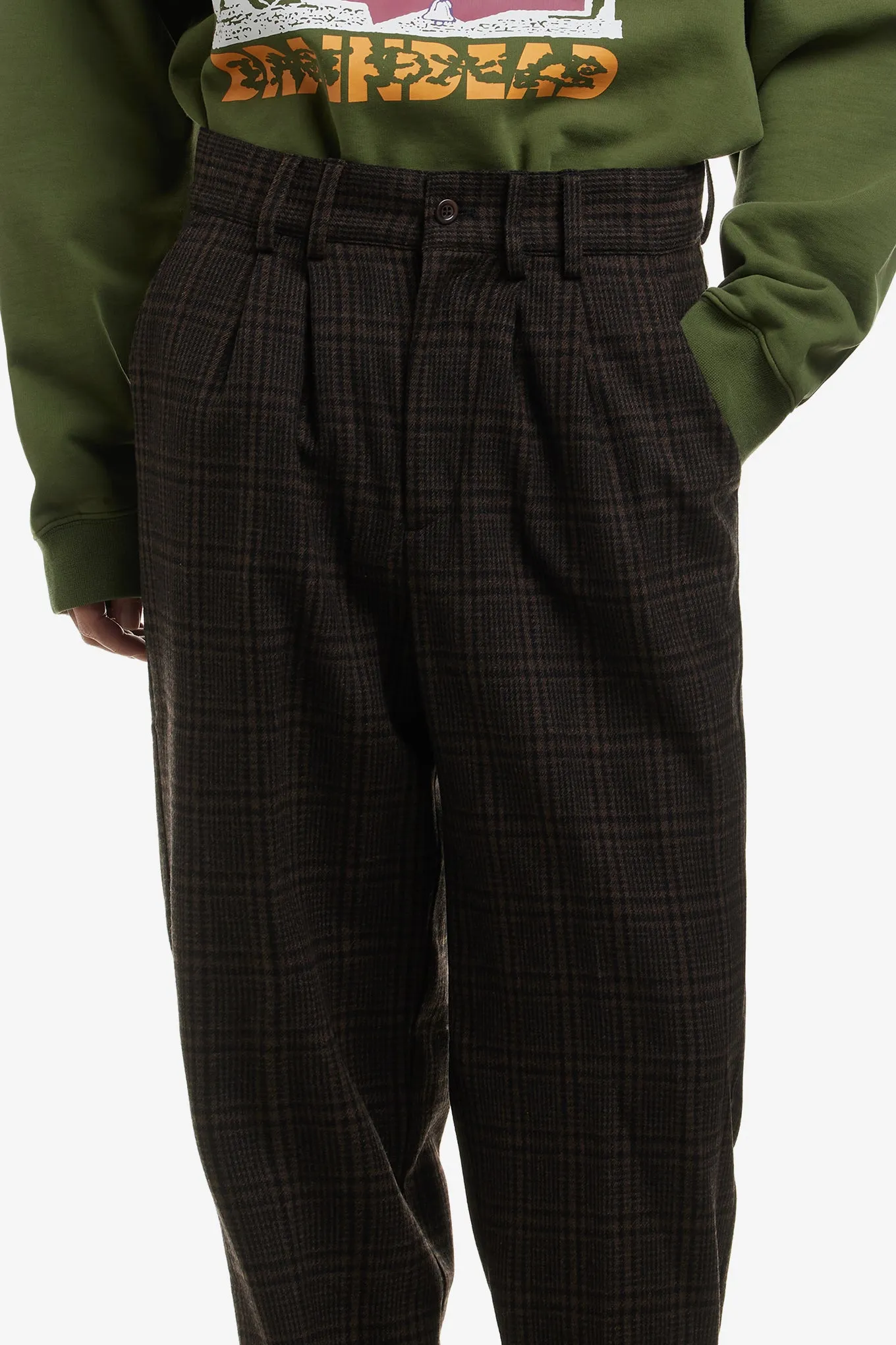 CHECKED PLEATED TROUSERS