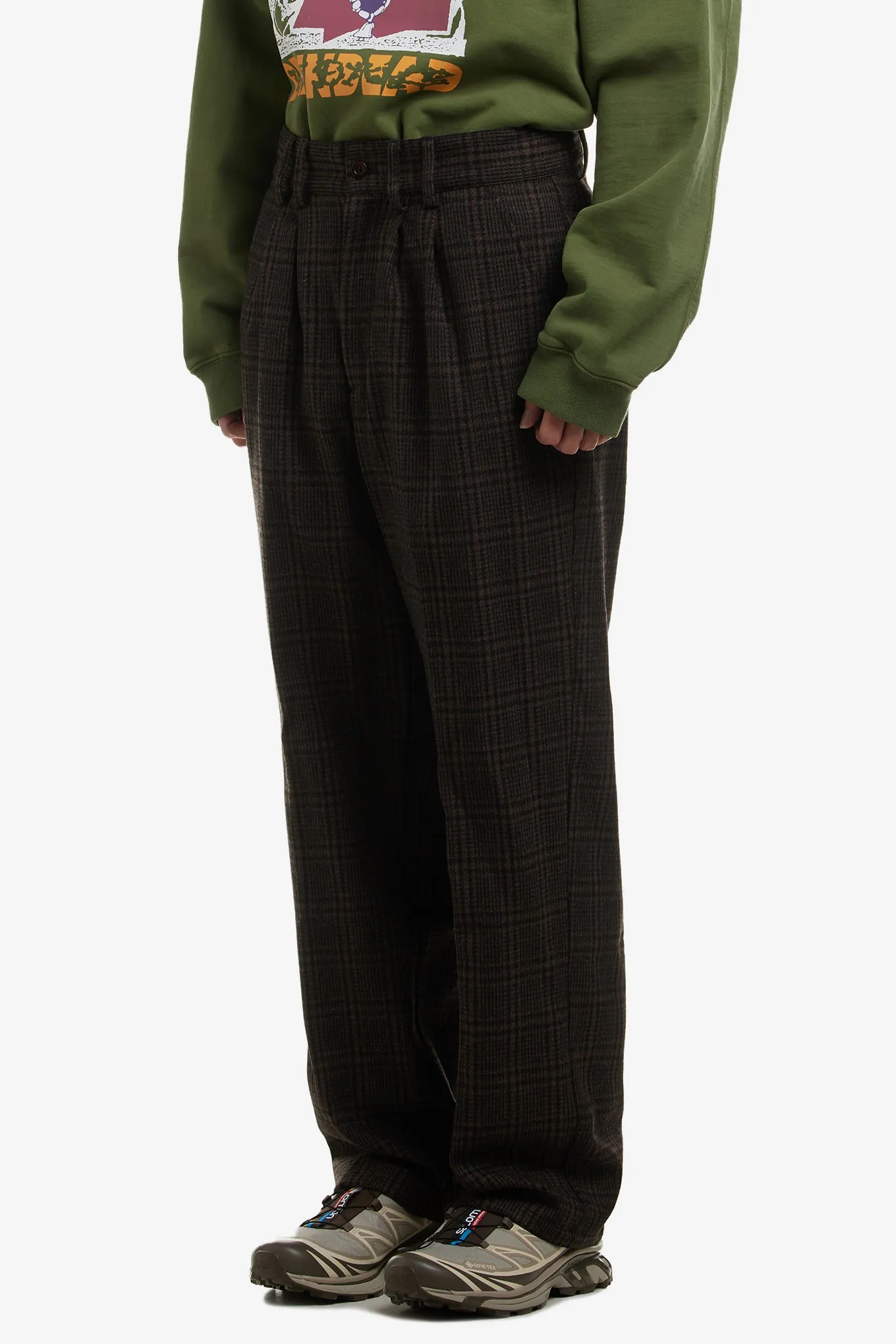 CHECKED PLEATED TROUSERS