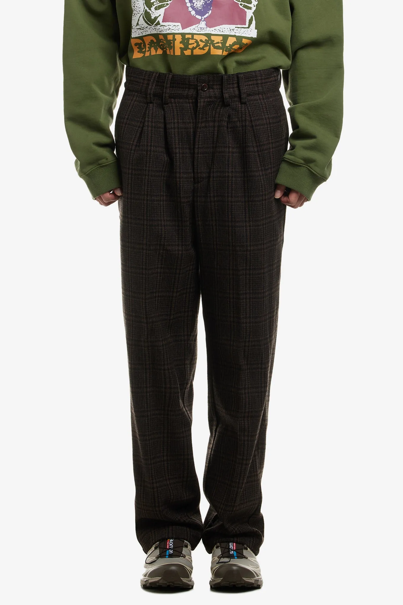 CHECKED PLEATED TROUSERS