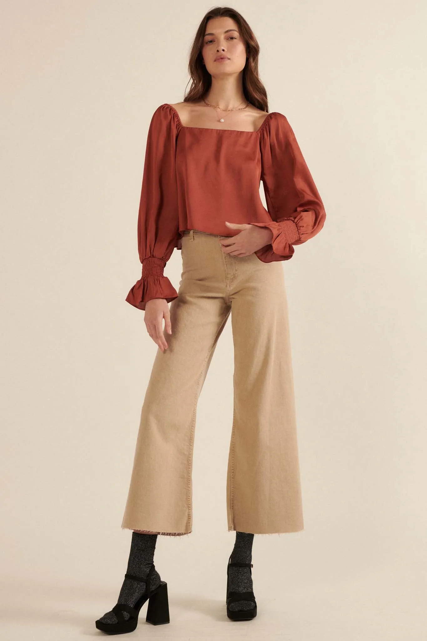 Classic Beauty Matte Satin Peasant Top