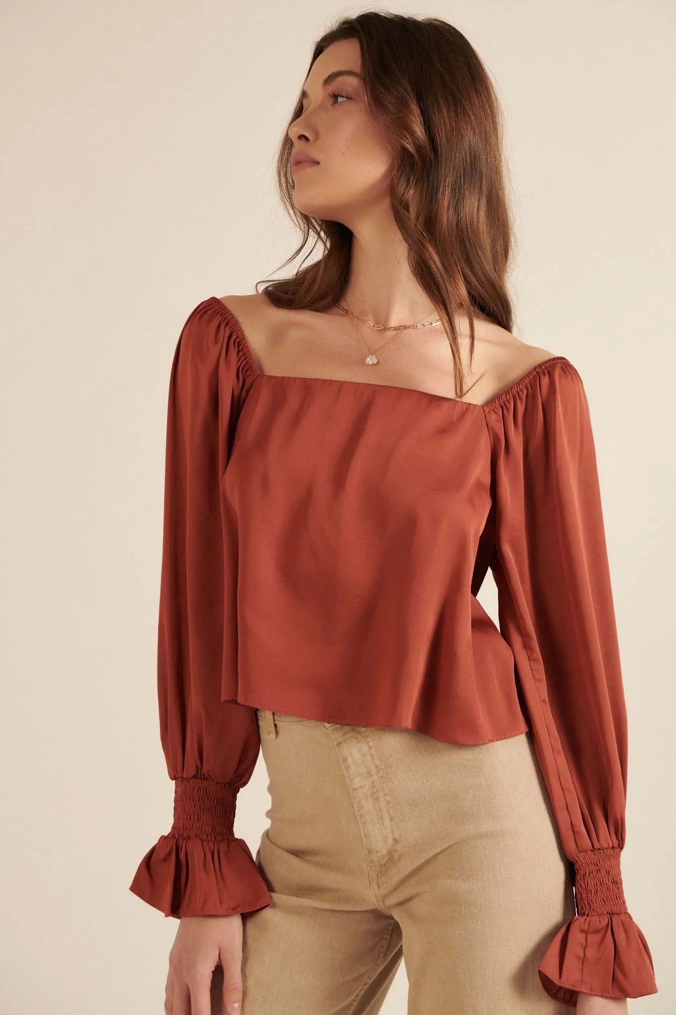 Classic Beauty Matte Satin Peasant Top