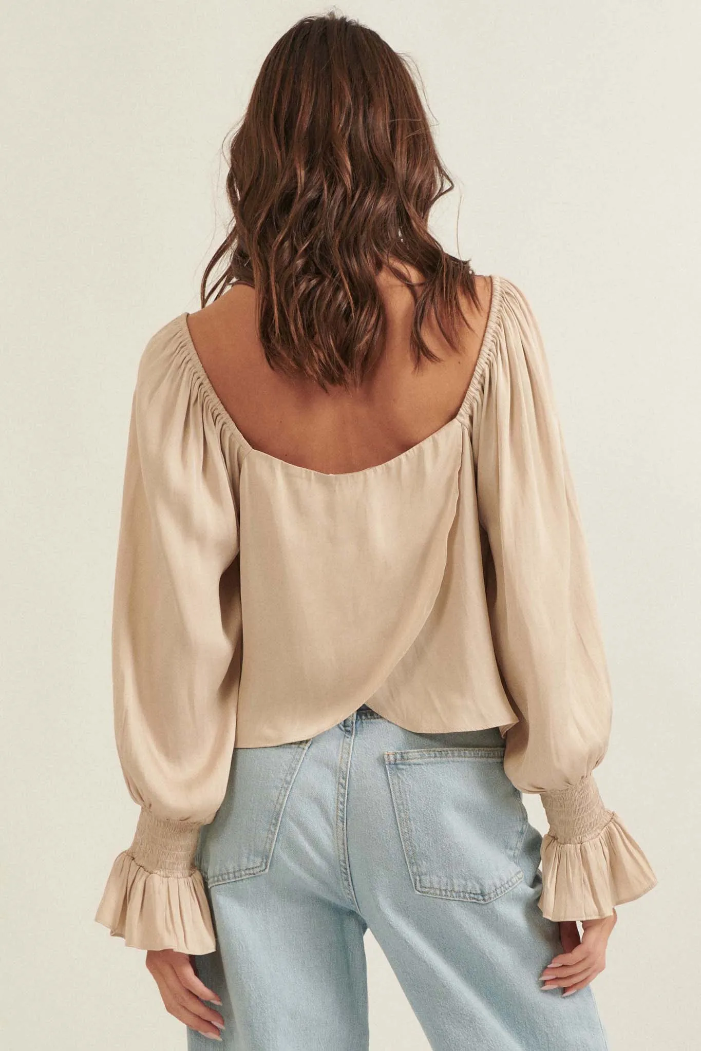 Classic Beauty Matte Satin Peasant Top