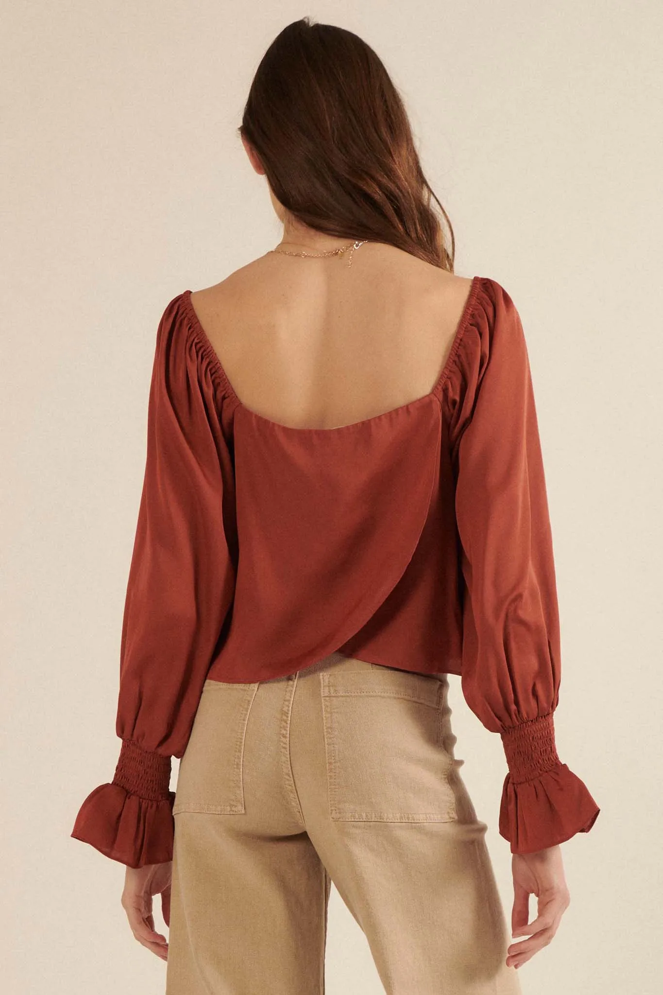 Classic Beauty Matte Satin Peasant Top