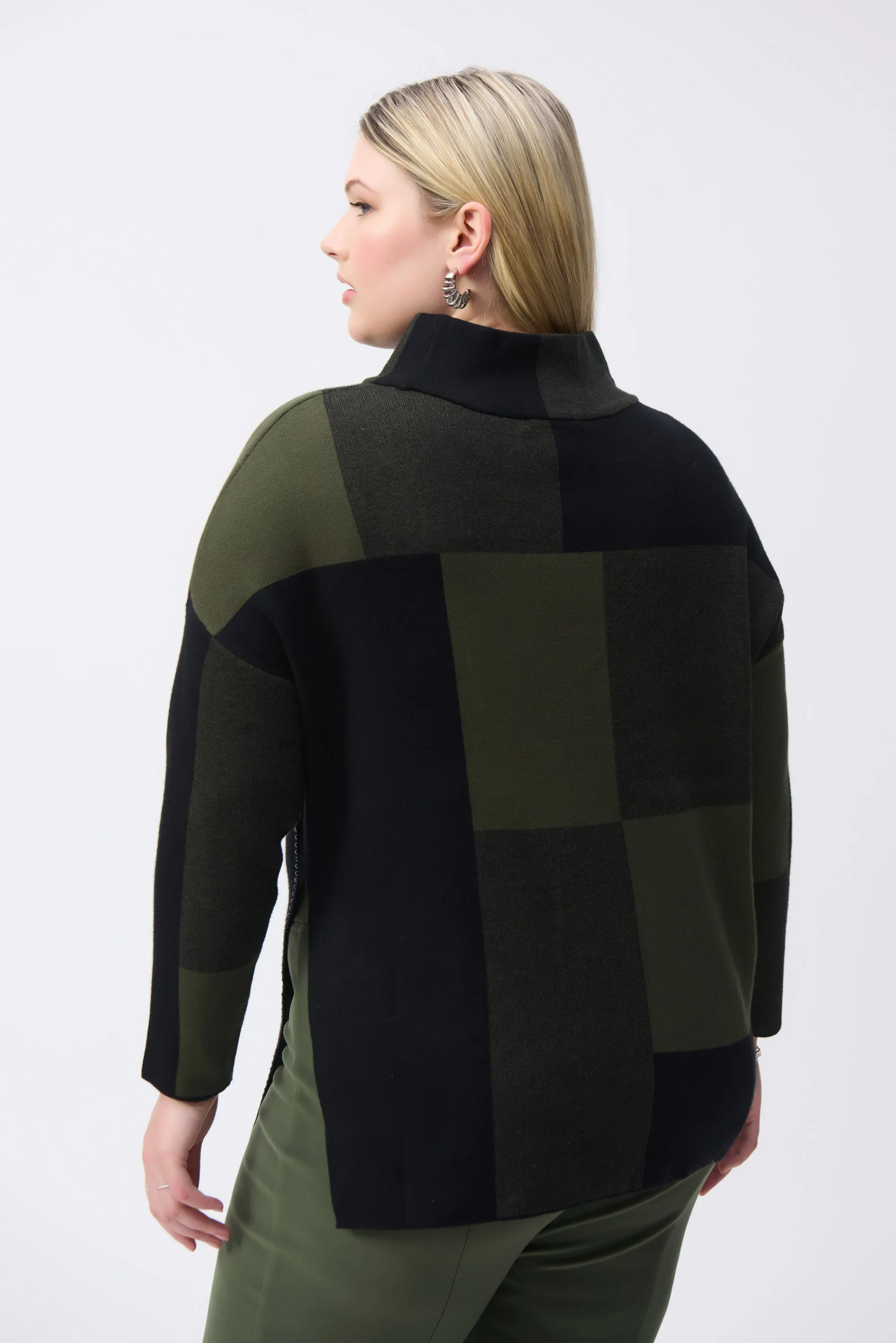 Color-Block Jacquard Knit Pullover, Iguana/Black