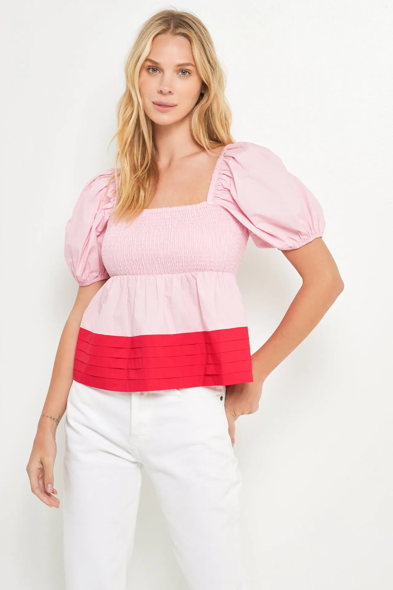 Colorblock Smocked Top