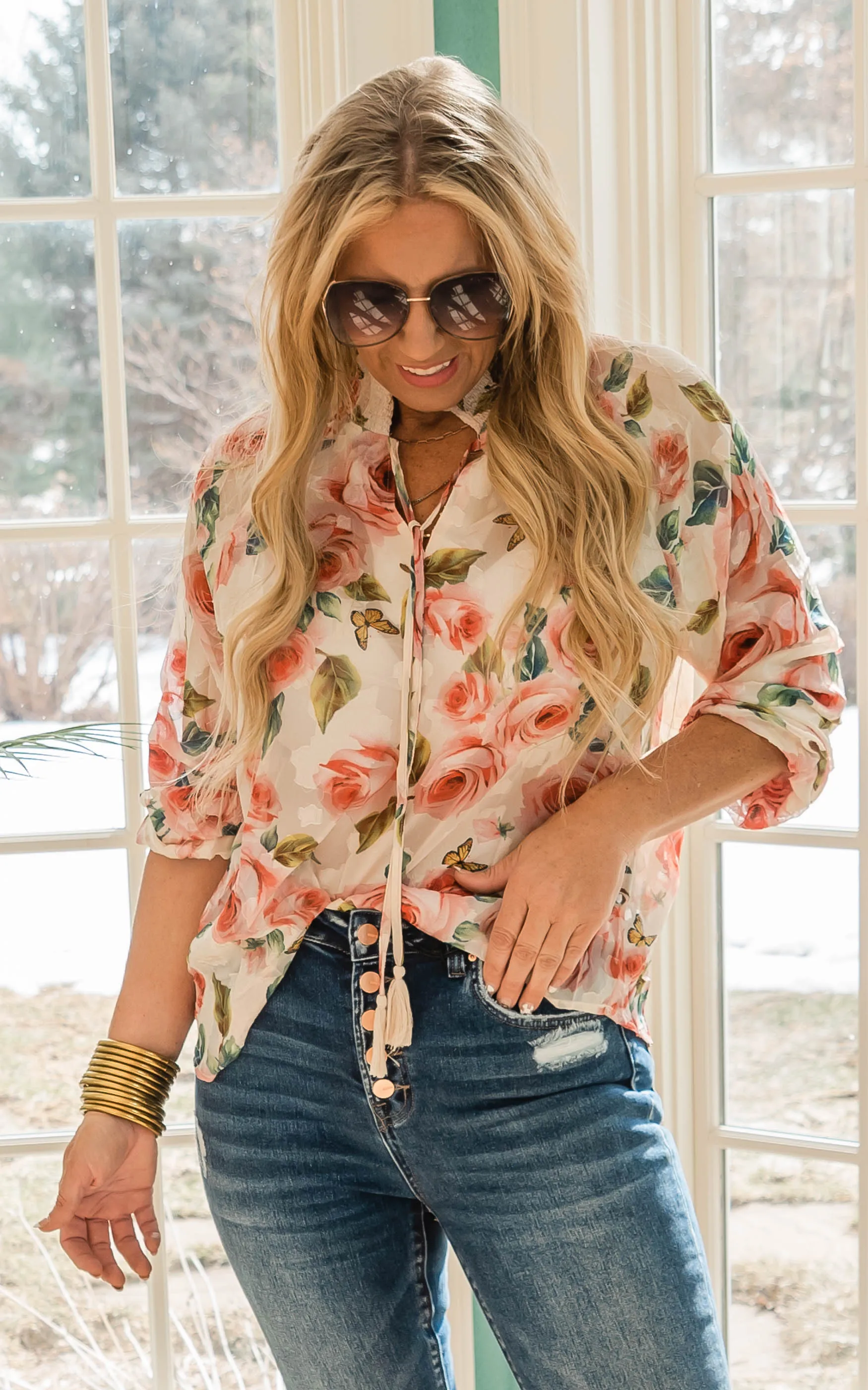 Coming Up Roses Floral Peasant Top - Final Sale