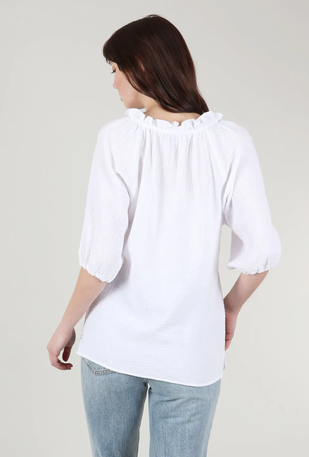 Cotton Gauze Peasant Top, White