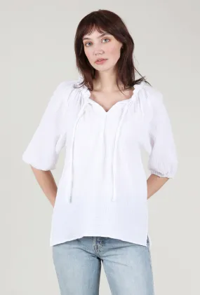 Cotton Gauze Peasant Top, White