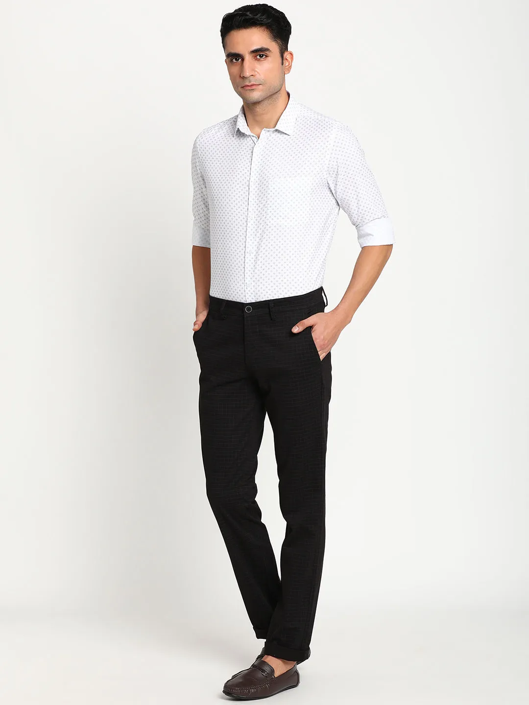 Cotton Stretch Black Checked Ultra Slim Fit Trouser