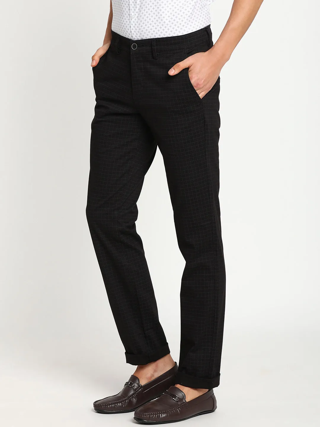 Cotton Stretch Black Checked Ultra Slim Fit Trouser