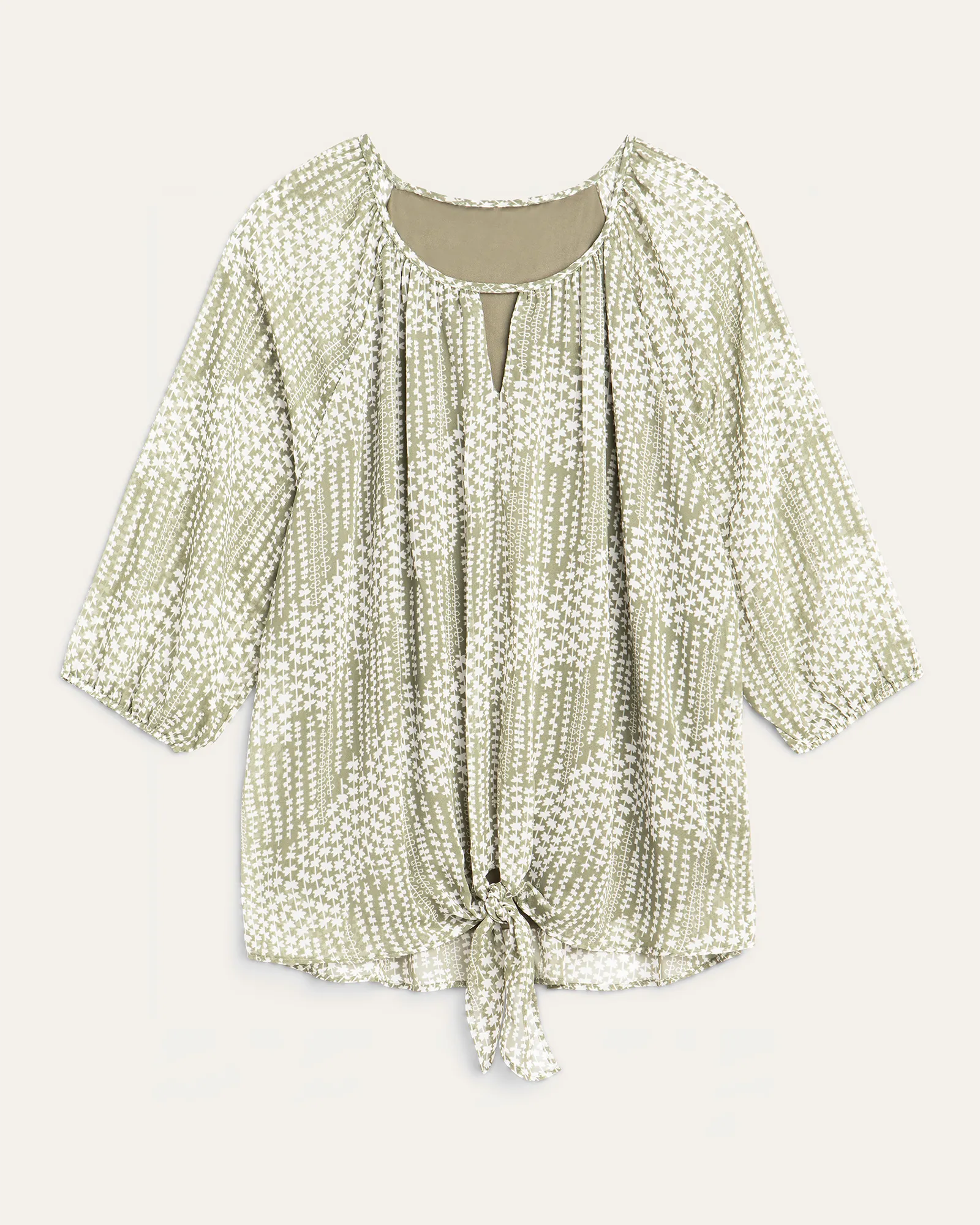 Delilah Printed Peasant Top | Olive Green / White