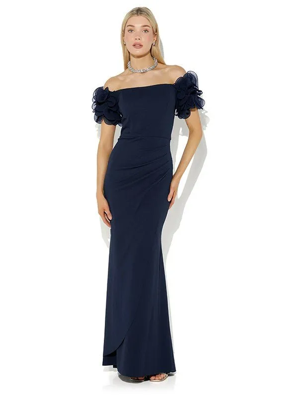 Diana Navy Ruffle Sleeve Gown