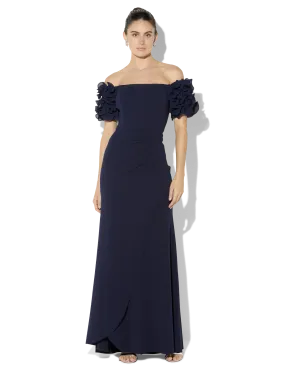 Diana Navy Ruffle Sleeve Gown