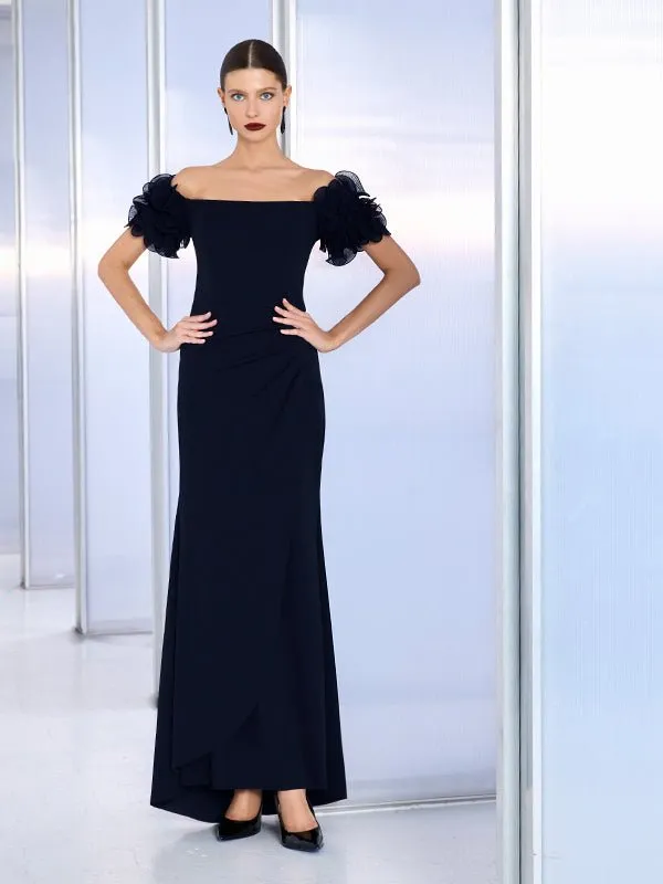 Diana Navy Ruffle Sleeve Gown